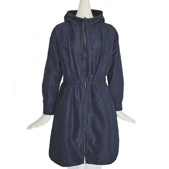 PRADA NAVY SILK HOODED COAT (40) - Picture 1 of 15